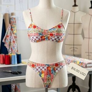 Women's New Boho Red Yellow Patchwork Bikini Set Size L
